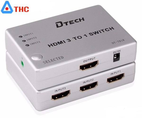 Bộ gộp HDMI 3 vào 1 ra Dtech + Điều khiển